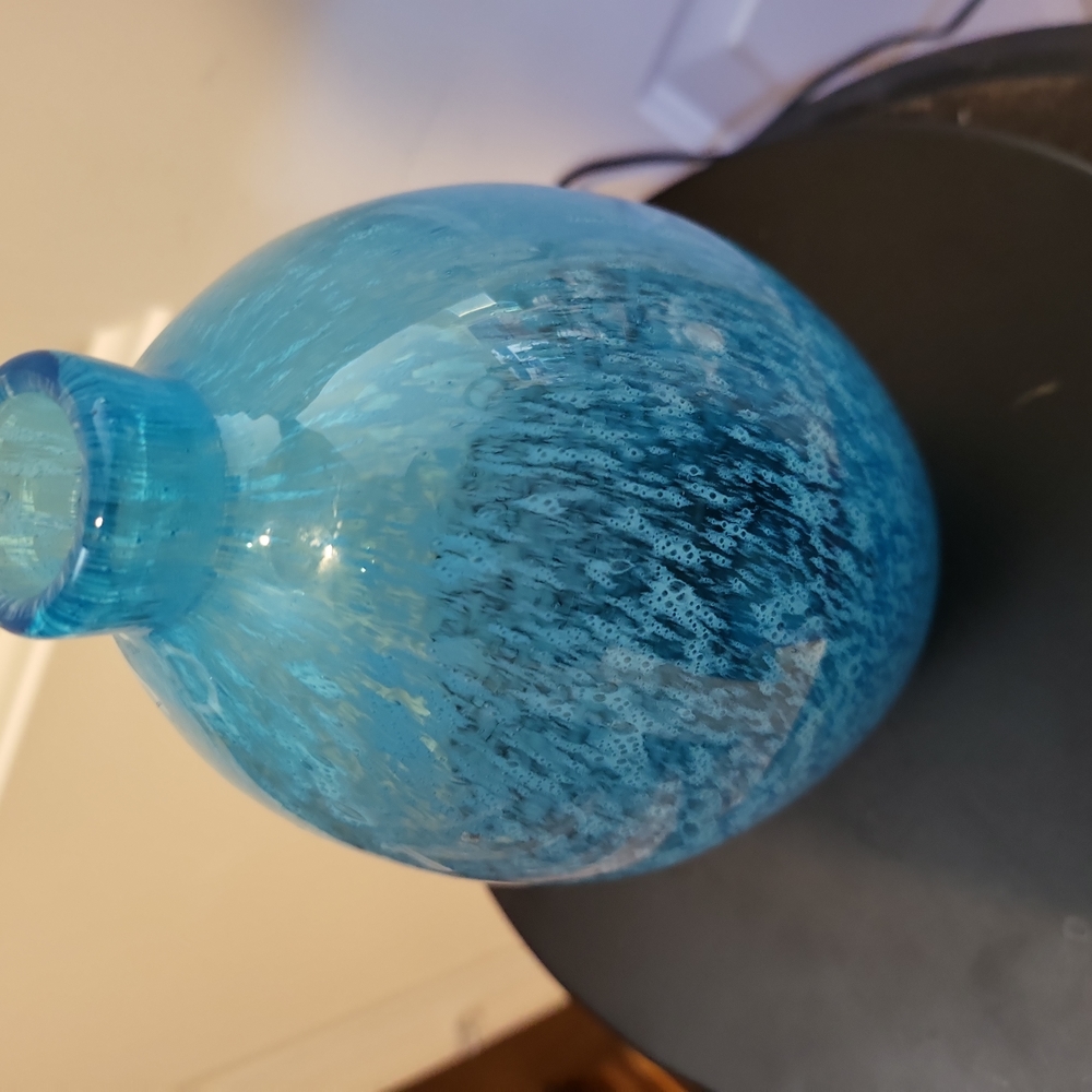 Blue Cultha Bubble Hand Blown Glass Vintage Vase 8" - Picture 5 of 11